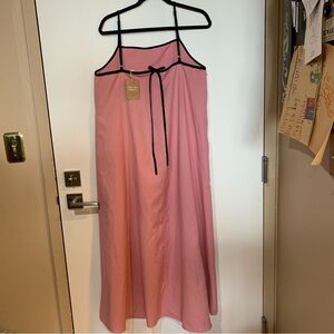 Sky Velvet NWT Large 100% Linen Pink w Black Trim Spaghetti Strap Maxi Dress